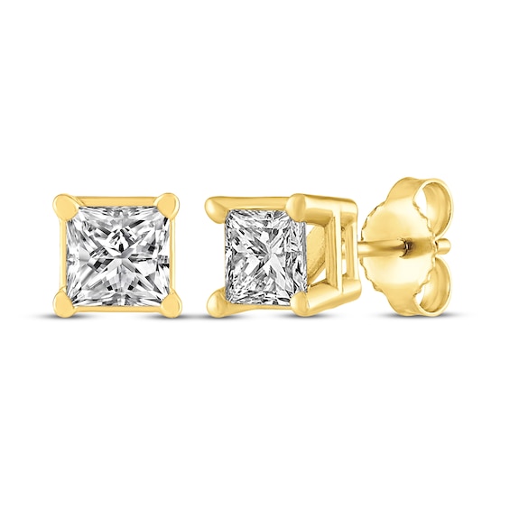 Princess-Cut Diamond Solitaire Stud Earrings 1/2 ct tw 14K Yellow Gold (J/I3)