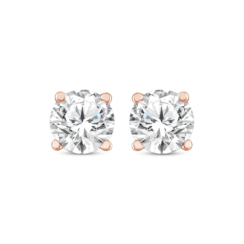 Main Image 2 of Round-Cut Diamond Solitaire Stud Earrings 3/4 ct tw 14K Rose Gold (J/I3)