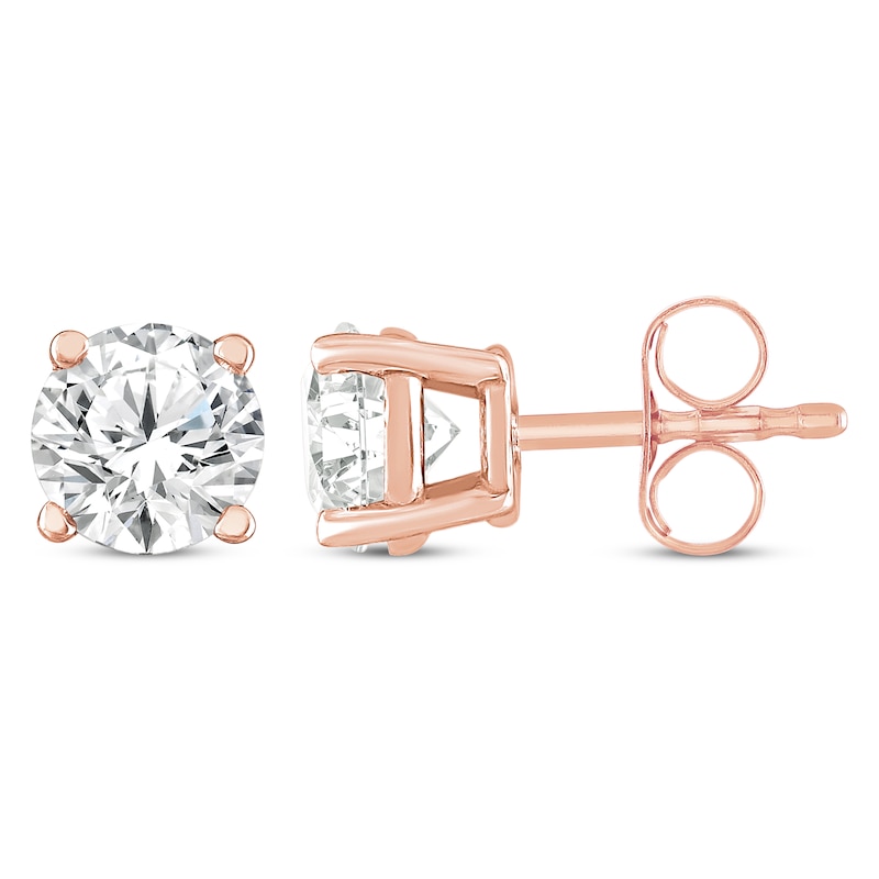Main Image 3 of Round-Cut Diamond Solitaire Stud Earrings 3/4 ct tw 14K Rose Gold (J/I3)