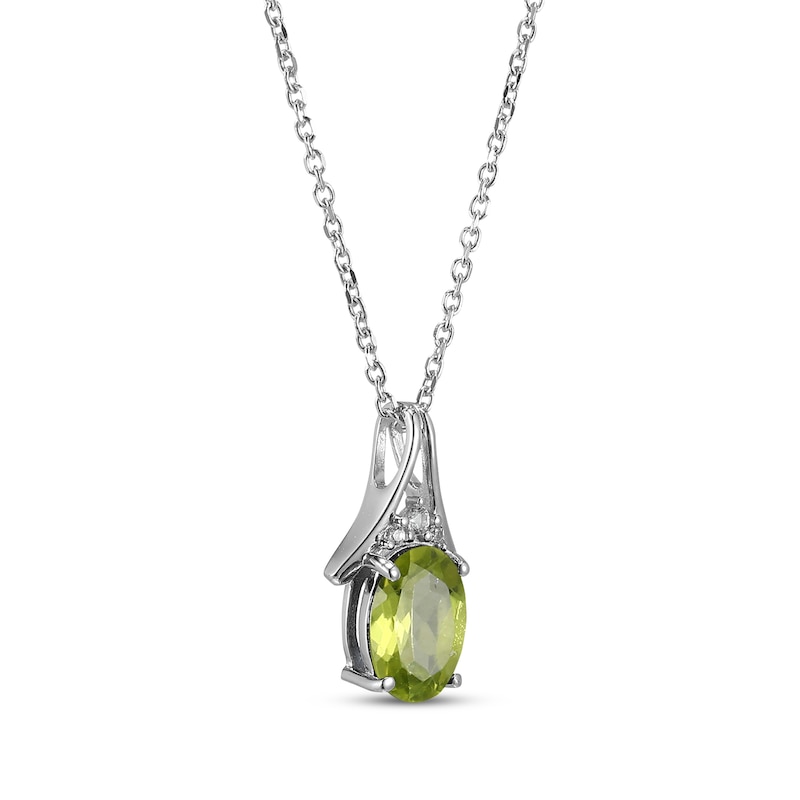 Main Image 2 of Oval-Cut Peridot & White Lab-Created Sapphire Necklace Sterling Silver 18"