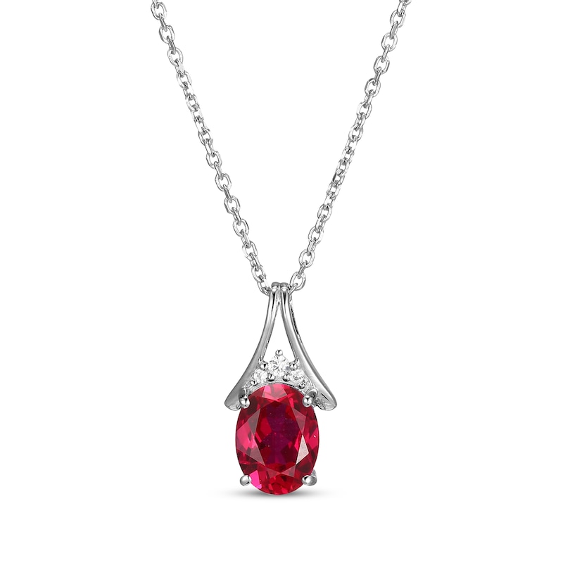 Main Image 1 of Oval-Cut Lab-Created Ruby & White Lab-Created Sapphire Necklace Sterling Silver 18"