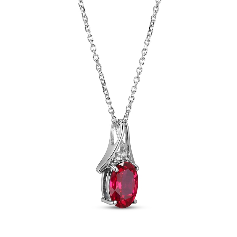 Main Image 2 of Oval-Cut Lab-Created Ruby & White Lab-Created Sapphire Necklace Sterling Silver 18"