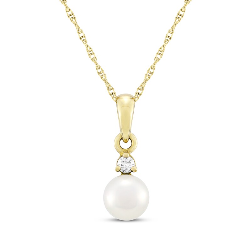 Main Image 1 of Cultured Pearl & Diamond Accent Necklace 10K Yellow Gold 18"
