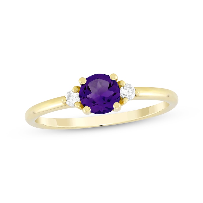 Main Image 1 of Amethyst & Diamond Ring 1/15 ct tw 10K Yellow Gold