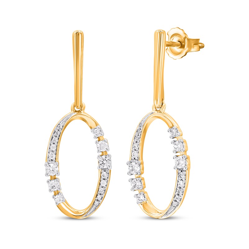 Main Image 1 of Diamond Oval Drop Earrings 1/4 ct tw 10K Yellow Gold