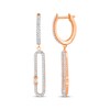 Thumbnail Image 3 of Baguette & Round-Cut Diamond Elongated Dangle Hoop Earrings 1/3 ct tw 10K Rose Gold