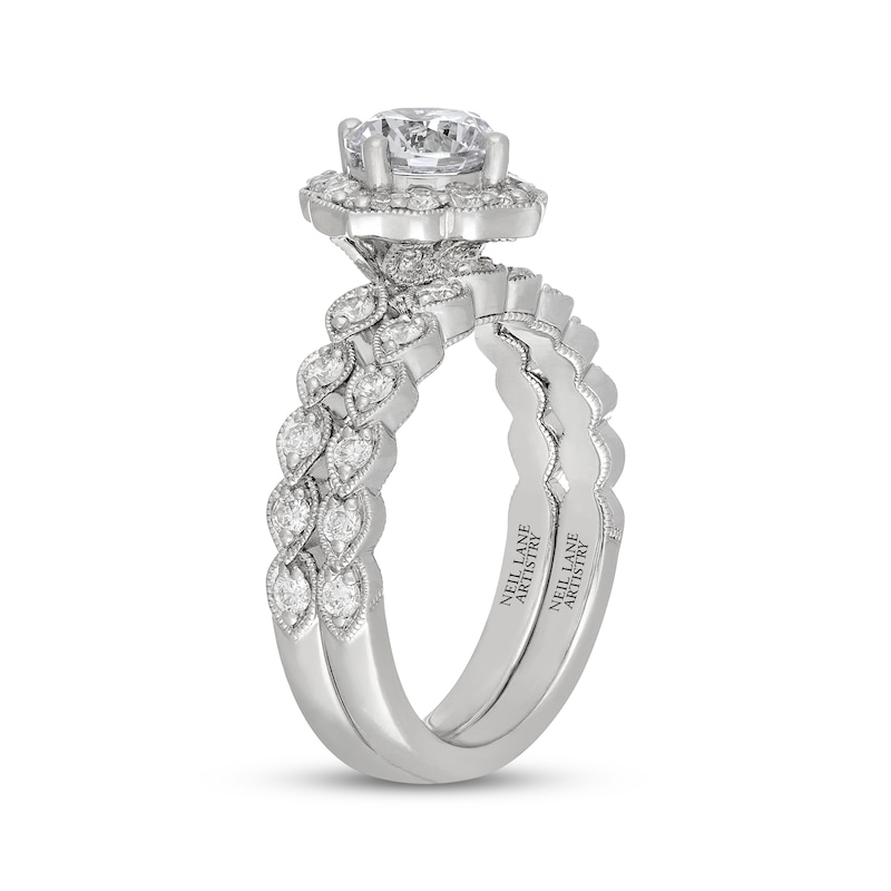 Main Image 2 of Neil Lane Artistry Heritage Round-Cut Lab-Grown Diamond Halo Bridal Set 1-5/8 ct tw 14K White Gold