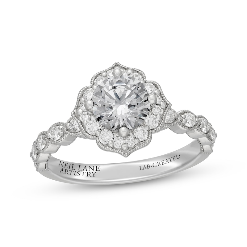 Main Image 1 of Neil Lane Artistry Heritage Round-Cut Lab-Grown Diamond Halo Engagement Ring 1-1/2 ct tw 14K White Gold