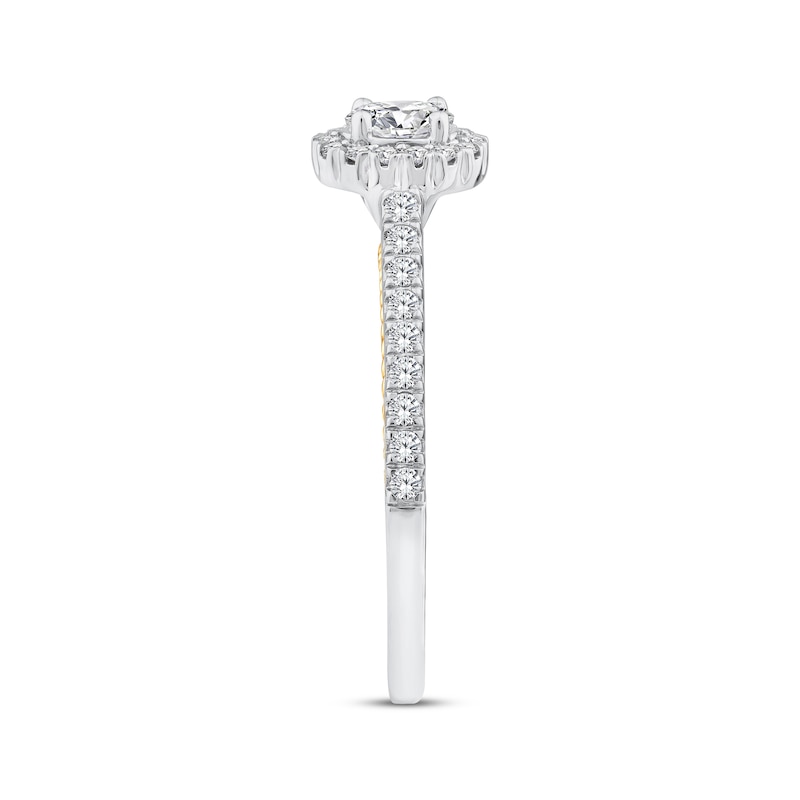 Main Image 2 of Threads of Love Oval-Cut Diamond Halo Engagement Ring 1/2 ct tw 14K Two-Tone Gold