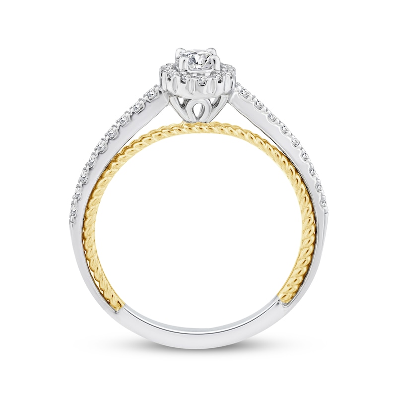 Main Image 3 of Threads of Love Oval-Cut Diamond Halo Engagement Ring 1/2 ct tw 14K Two-Tone Gold