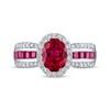 Thumbnail Image 3 of Oval-Cut Lab-Created Ruby & White Lab-Created Sapphire Halo Ring Sterling Silver