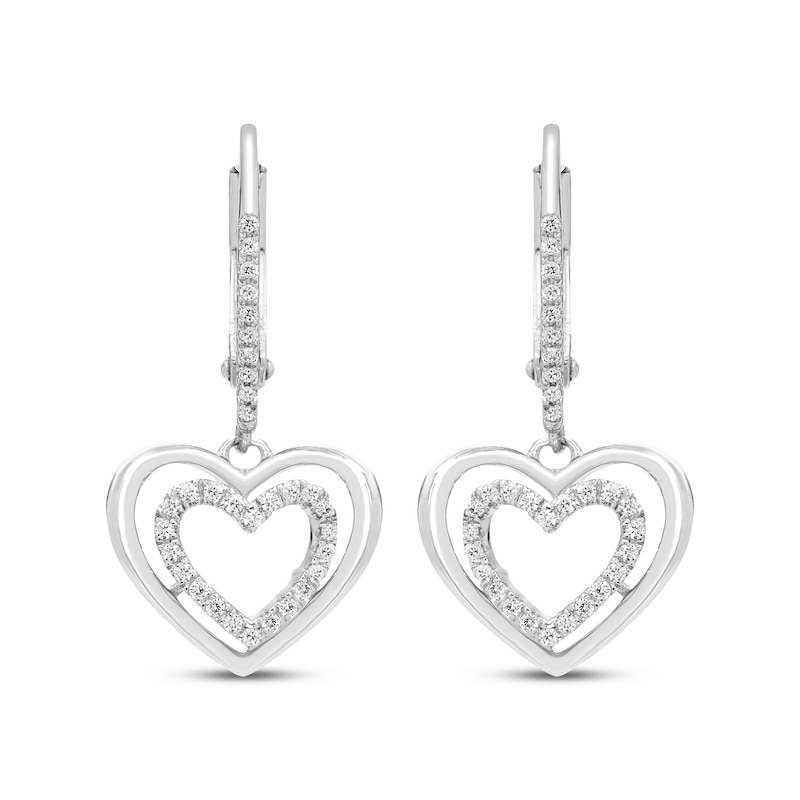 Believe in Love Diamond Double Heart Dangle Earrings 1/6 ct tw Sterling Silver