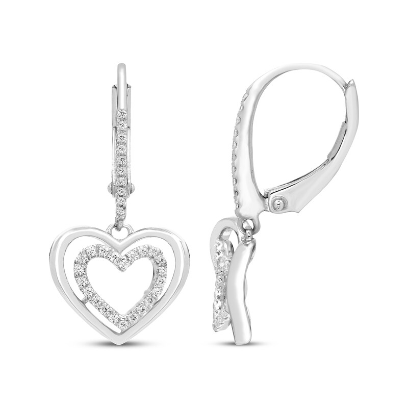 Main Image 3 of Diamond Double Heart Dangle Earrings 1/6 ct tw Sterling Silver