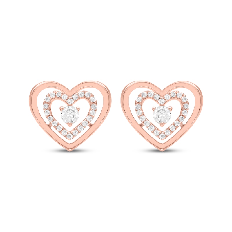 Main Image 2 of Diamond Double Heart Stud Earrings 1/2 ct tw 10K Rose Gold