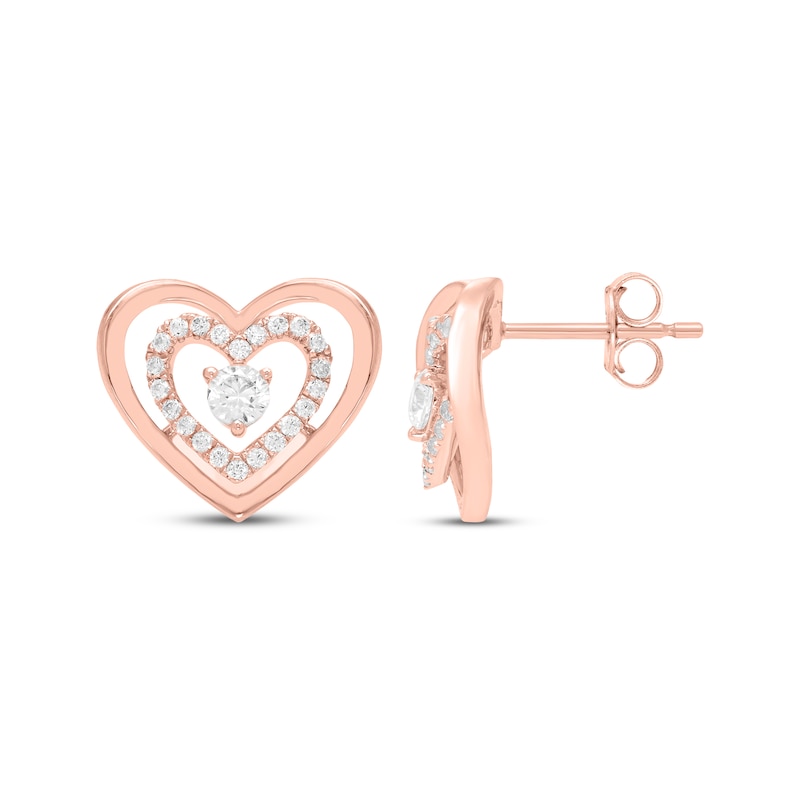 Main Image 3 of Diamond Double Heart Stud Earrings 1/2 ct tw 10K Rose Gold