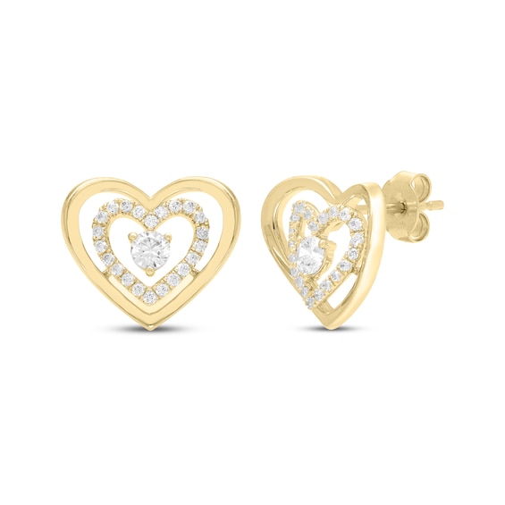 Diamond Double Heart Stud Earrings 1/2 ct tw 10K Yellow Gold
