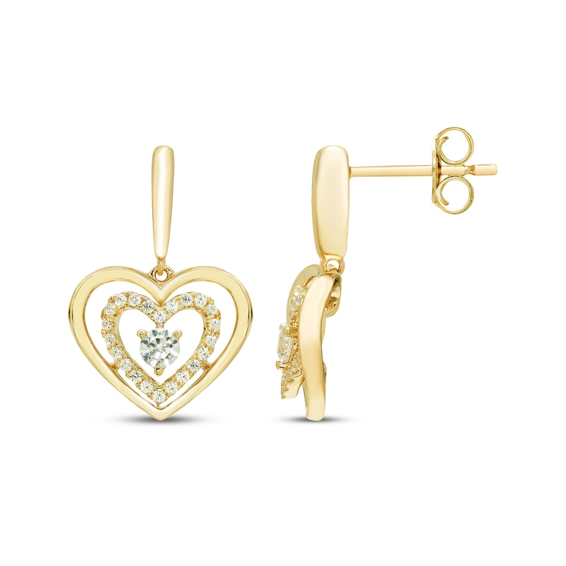 Main Image 3 of Diamond Double Heart Dangle Earrings 1/3 ct tw 10K Yellow Gold