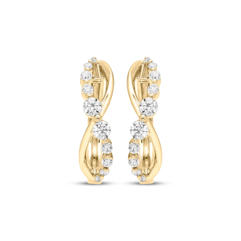 Main Image 2 of Diamond Twist Hoop Earrings 1/2 ct tw 10K Yellow Gold