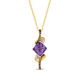 Le Vian Cushion-Cut Amethyst Swirl Necklace 1/5 ct tw Diamonds 14K Honey Gold 19"