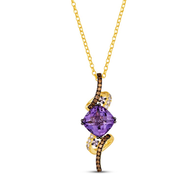 Main Image 1 of Le Vian Cushion-Cut Amethyst Swirl Necklace 1/5 ct tw Diamonds 14K Honey Gold 19"