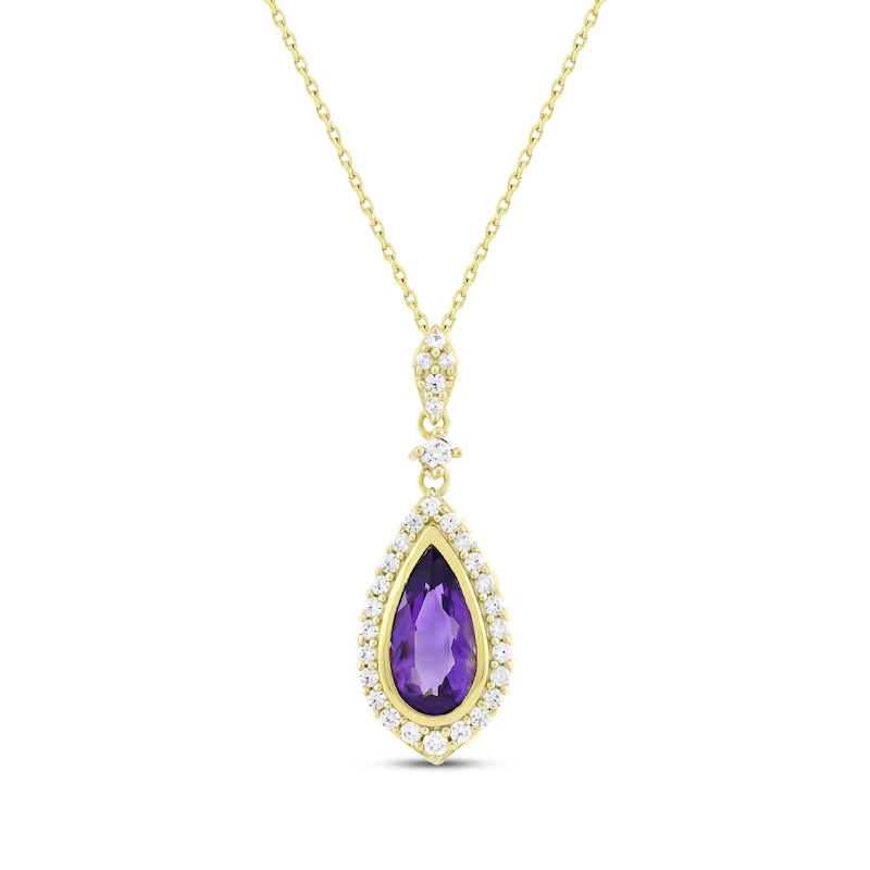 Main Image 1 of Pear-Shaped Amethyst & Diamond Necklace 1/4 ct tw 10K Yellow Gold 18"