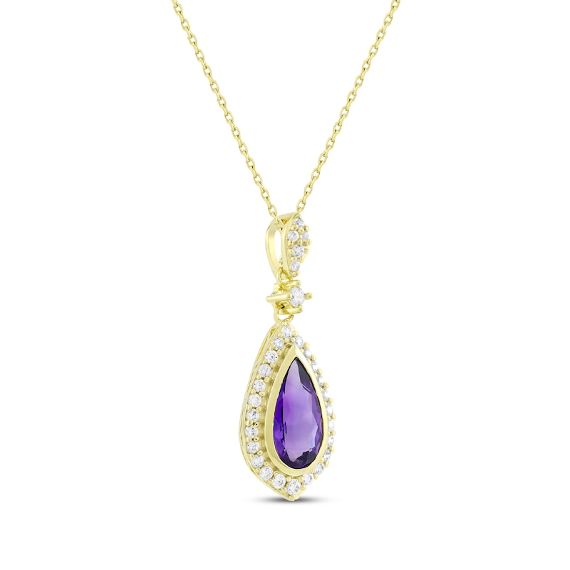 Main Image 2 of Pear-Shaped Amethyst & Diamond Necklace 1/4 ct tw 10K Yellow Gold 18"