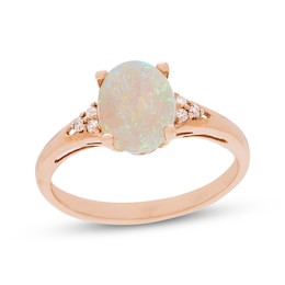 Oval-Cut Natural Opal & Diamond Trios Ring 1/20 ct tw 10K Rose Gold
