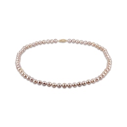Pink Cultured Pearl Strand Necklace 6mm 14K Yellow Gold 18"