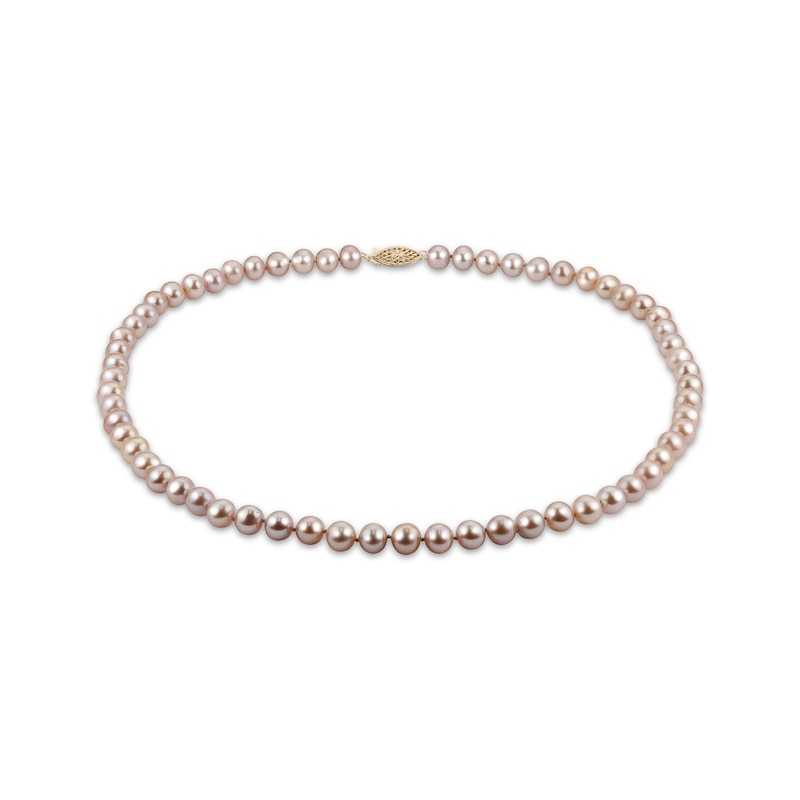 Main Image 1 of Pink Cultured Pearl Strand Necklace 6mm 14K Yellow Gold 18"