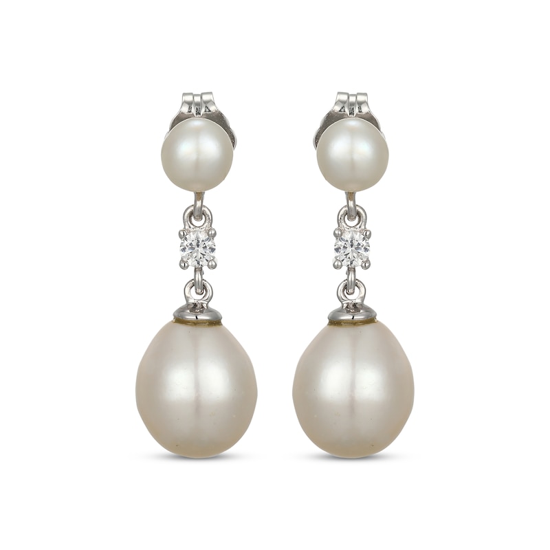 Main Image 2 of Cultured Pearl & White Lab-Created Sapphire Drop Earrings Sterling Silver