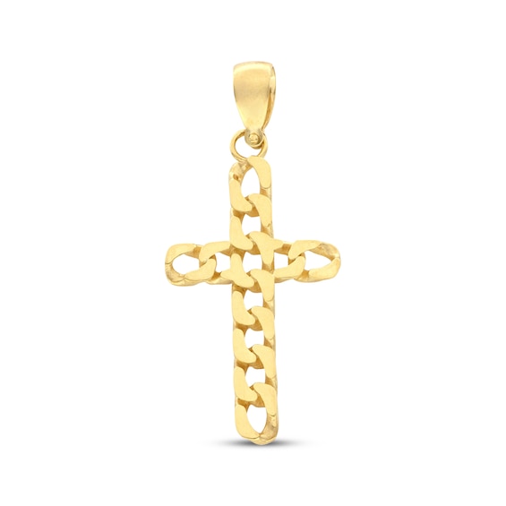 Curb Chain Link Cross Charm 10K Yellow Gold