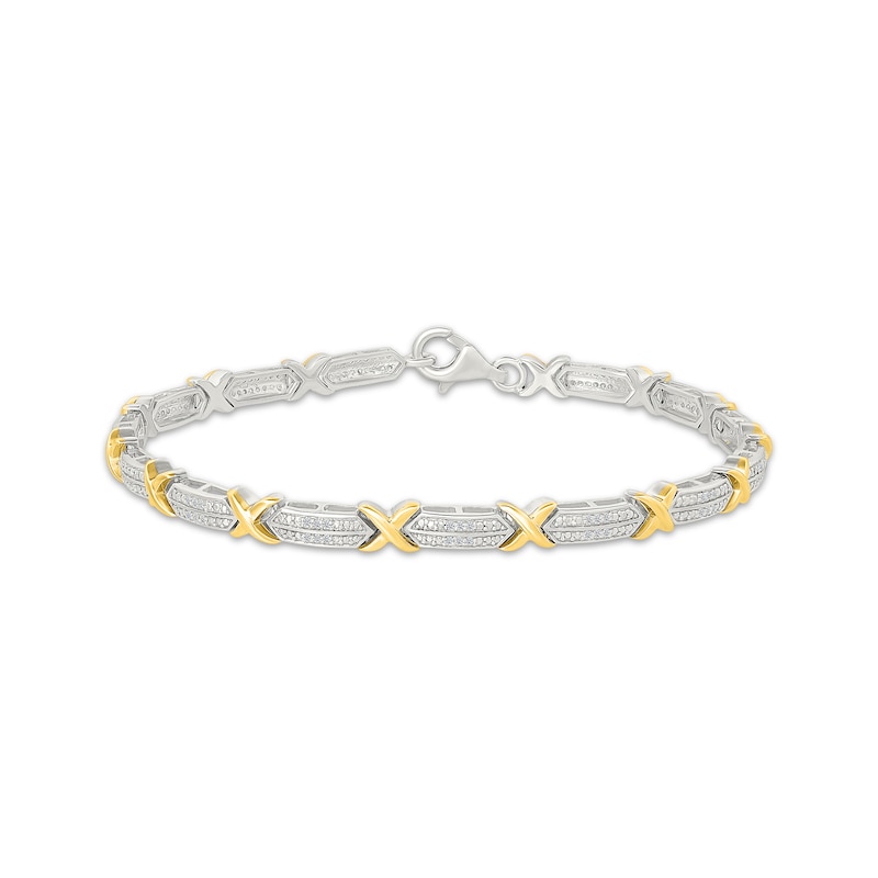 Main Image 1 of Diamond X-Link Bracelet 1/5 ct tw Sterling Silver & 10K Yellow Gold 7.5"