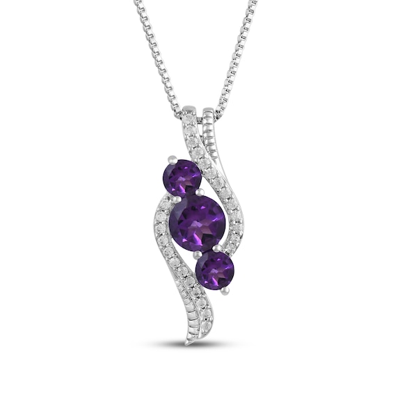 Memories Moments Magic Amethyst & Diamond Three-Stone Swirl Necklace 1/8 ct tw Sterling Silver 18"