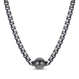 Men's Tahitian Cultured Pearl Box Chain Necklace Black Rhodium-Plated Sterling Silver 20&quot;