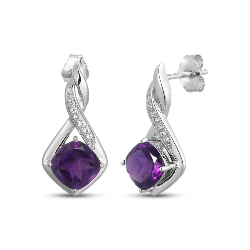 Main Image 3 of Cushion-Cut Amethyst & White Lab-Created Sapphire Necklace & Earrings Gift Set Sterling Silver