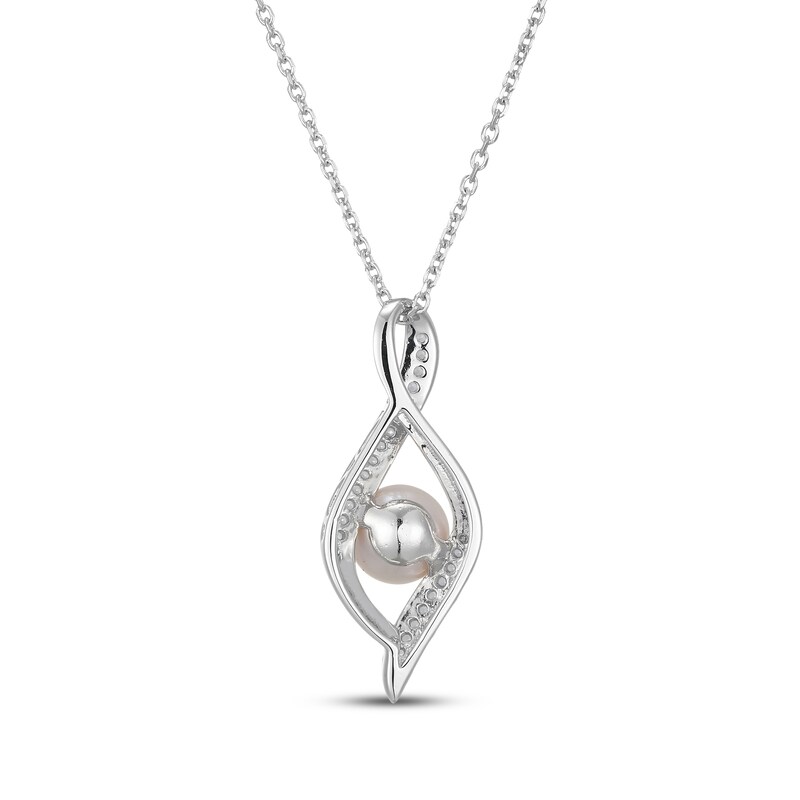 Main Image 3 of Cultured Pearl & White Lab-Created Sapphire Infinity Necklace Sterling Silver 18"