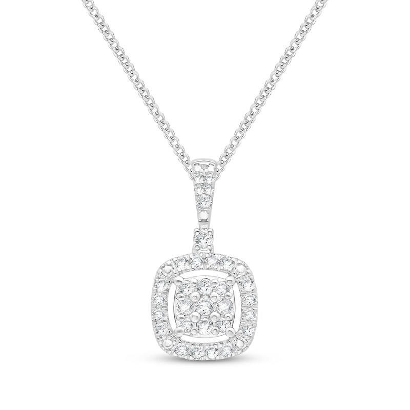 Main Image 2 of Multi-Diamond Cushion Halo Necklace & Earrings Gift Set 1/2 ct tw 10K White Gold