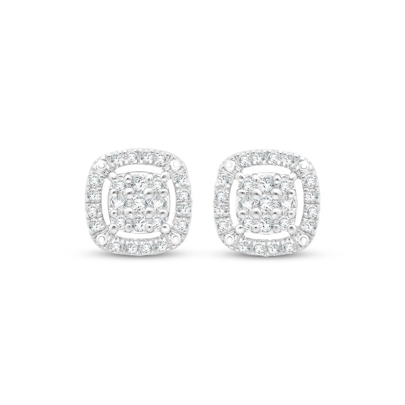 Main Image 3 of Multi-Diamond Cushion Halo Necklace & Earrings Gift Set 1/2 ct tw 10K White Gold