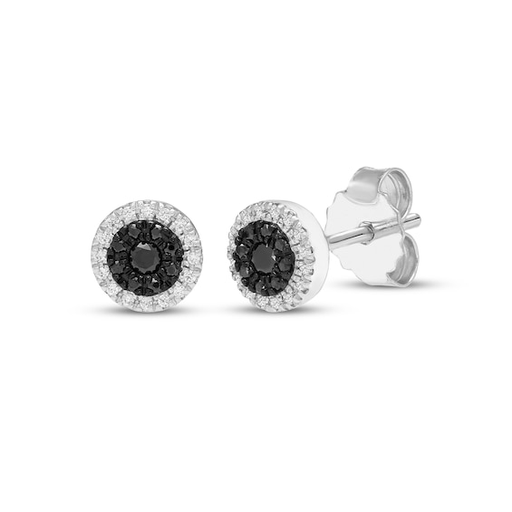 Black & White Diamond Halo Stud Earrings 1/5 ct tw 10K White Gold