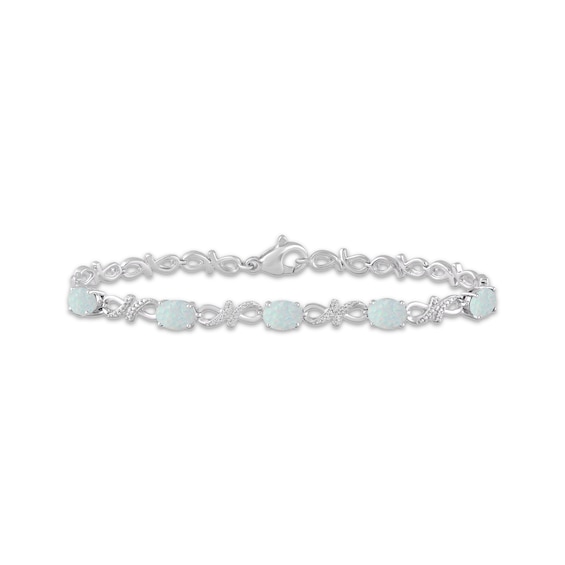 Oval-Cut Lab-Created Opal & White Lab-Created Sapphire Infinity Link Bracelet Sterling Silver 7.5"