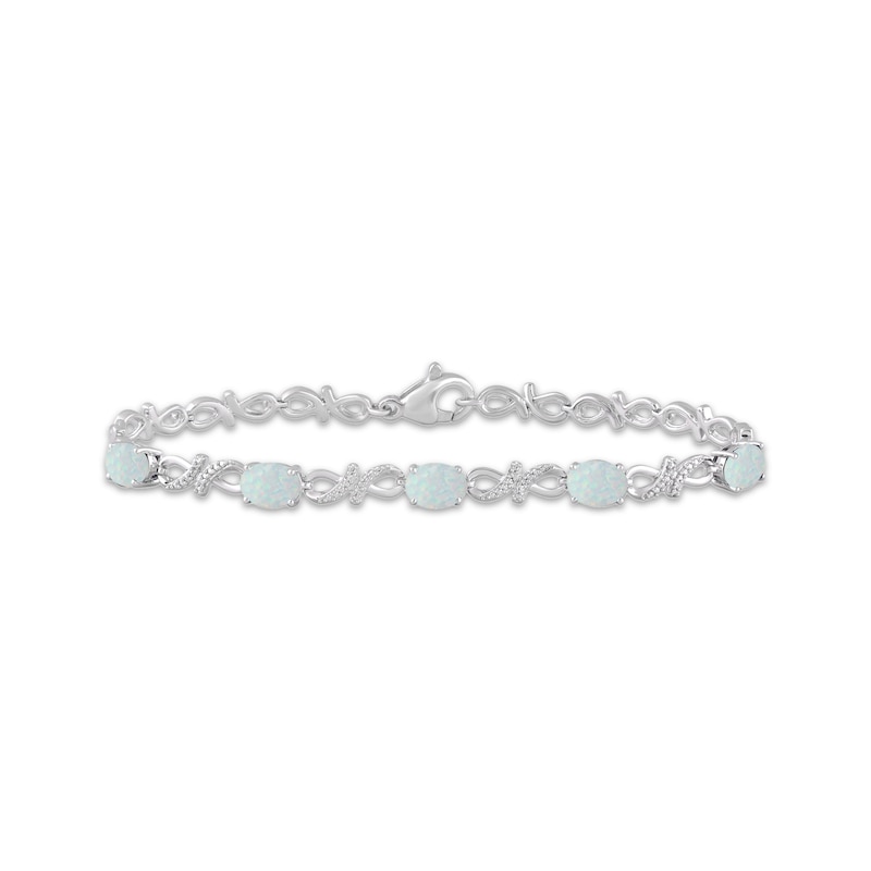 Main Image 1 of Oval-Cut Lab-Created Opal & White Lab-Created Sapphire Infinity Link Bracelet Sterling Silver 7.5"