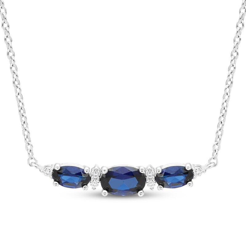 Main Image 1 of Memories Moments Magic Oval-Cut Blue Lab-Created Sapphire & Diamond Necklace 1/20 ct tw Sterling Silver 18"