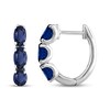 Thumbnail Image 1 of Oval-Cut Blue Lab-Created Sapphire Three-Stone Hoop Earrings