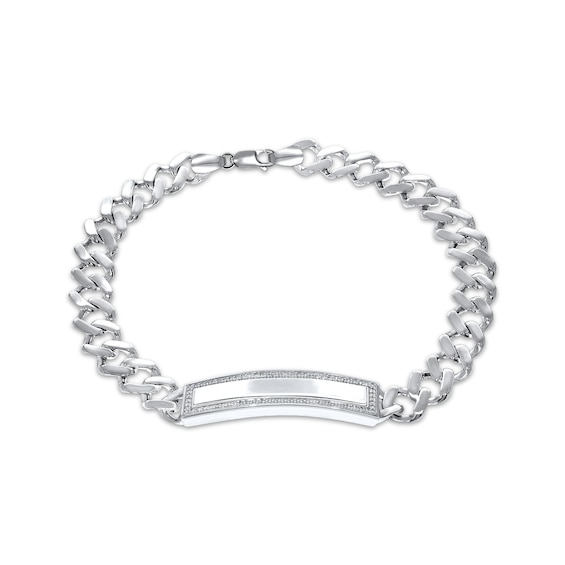 Men's Diamond Curb Chain ID Bracelet 1/3 ct tw Sterling Silver 8.5"
