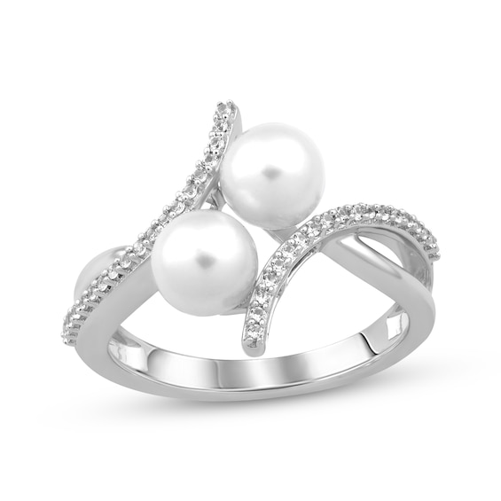 Sterling Silver 6mm Cultured Pearl And Blue Sapphire Halo Ring