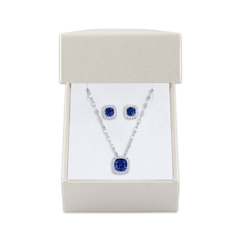 Main Image 4 of Cushion-Cut Blue Lab-Created Sapphire & White Lab-Created Sapphire Gift Set Sterling Silver