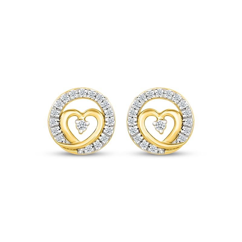 Main Image 2 of Diamond Heart Halo Stud Earrings 1/10 ct tw 10K Yellow Gold