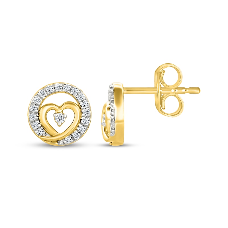Main Image 3 of Diamond Heart Halo Stud Earrings 1/10 ct tw 10K Yellow Gold