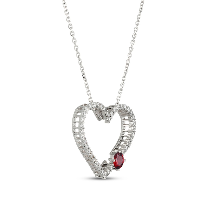 Main Image 2 of Garnet & White Lab-Created Sapphire Heart Necklace Sterling Silver 18"