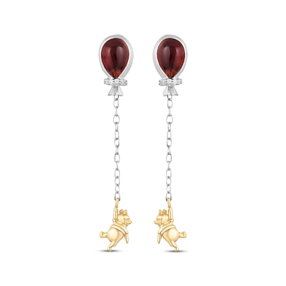 Disney Treasures Winnie the Pooh Garnet & Diamond Accent Balloon Drop Earrings Sterling Silver & 10K Yellow Gold